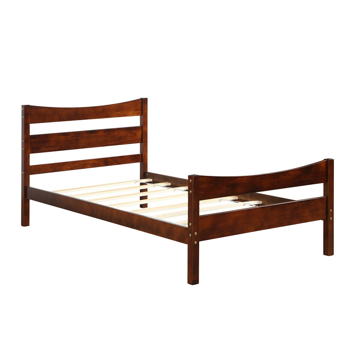 Twin Size Platform Bed Frame, Slat Support, Walnut Simple Bed Frame at Gallery Canada