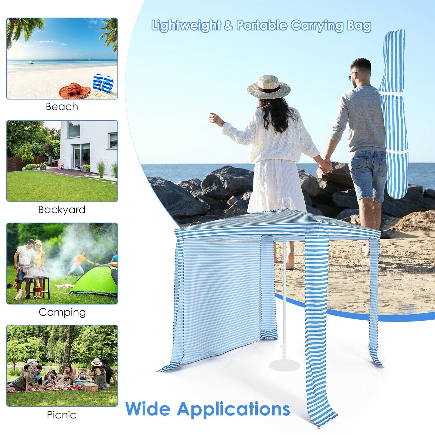 6.6 x 6.6 Feet Foldable and Easy-Setup Beach Canopy With Carry Bag, Blue Canopies at Gallery Canada