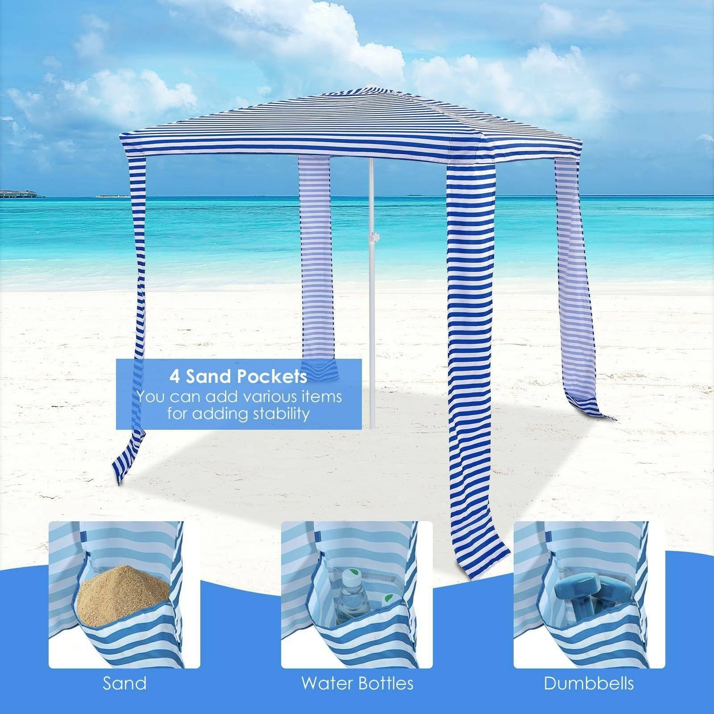 6.6 x 6.6 Feet Foldable and Easy-Setup Beach Canopy With Carry Bag, Blue Canopies at Gallery Canada