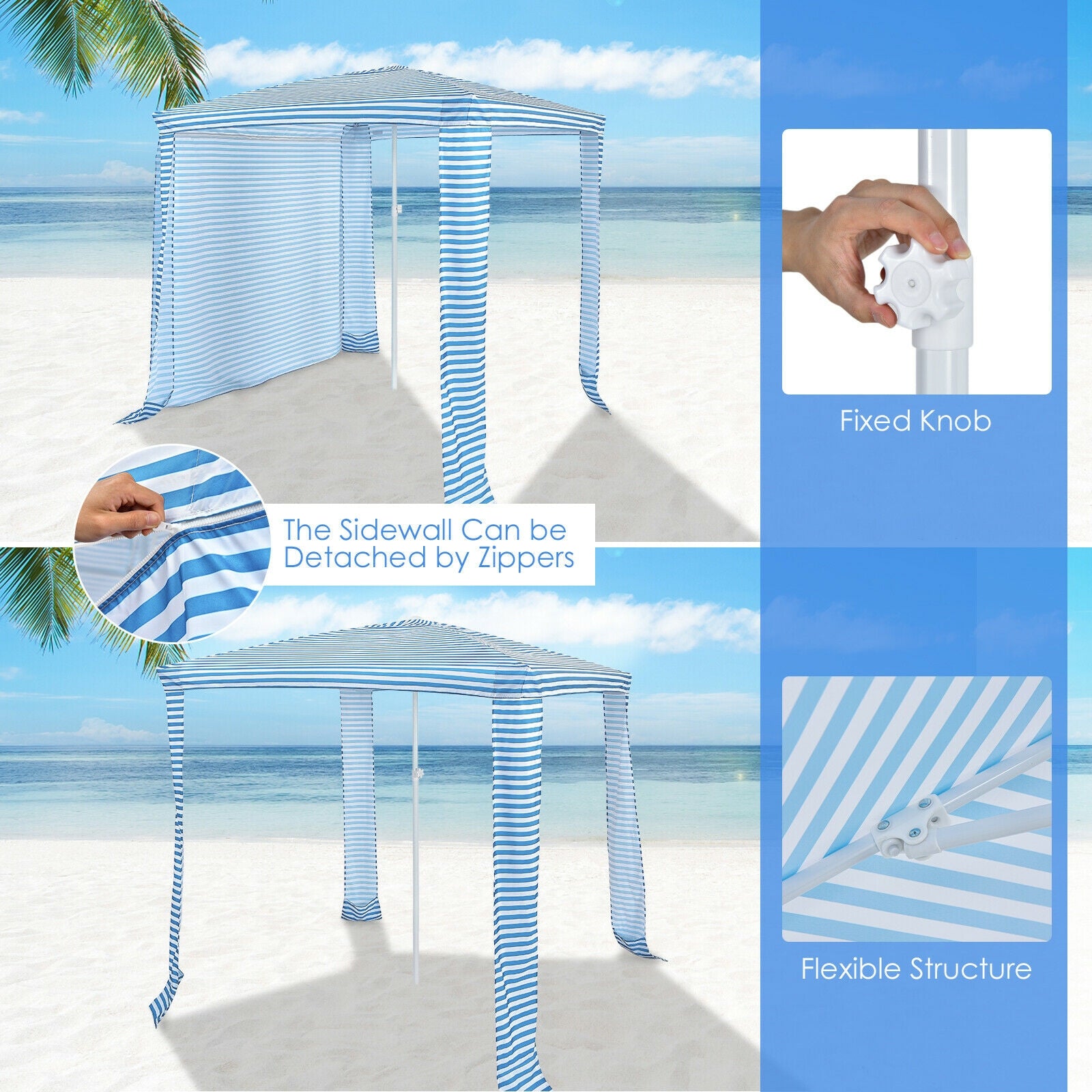 6.6 x 6.6 Feet Foldable and Easy-Setup Beach Canopy With Carry Bag, Blue Canopies at Gallery Canada