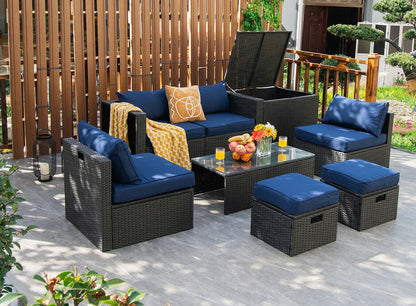 8 Pieces Patio Rattan Storage Table Furniture Set, Navy Outdoor Sectionals at Gallery Canada