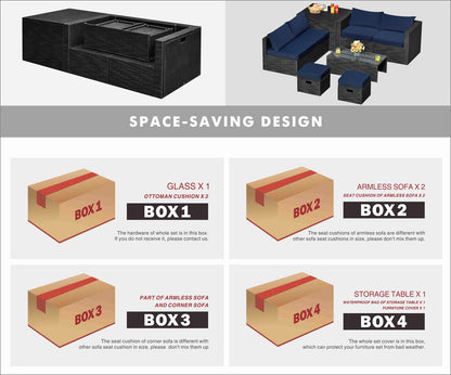 8 Pieces Patio Rattan Storage Table Furniture Set, Navy Outdoor Sectionals at Gallery Canada