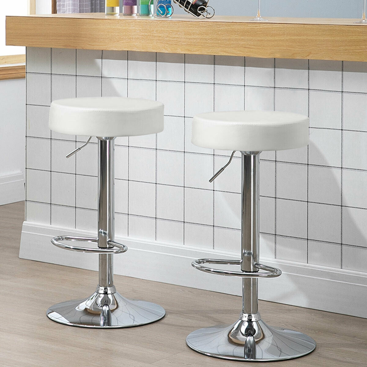 1 PC Round Bar Stool Adjustable Swivel Pub Chair, White Bar Stools at Gallery Canada