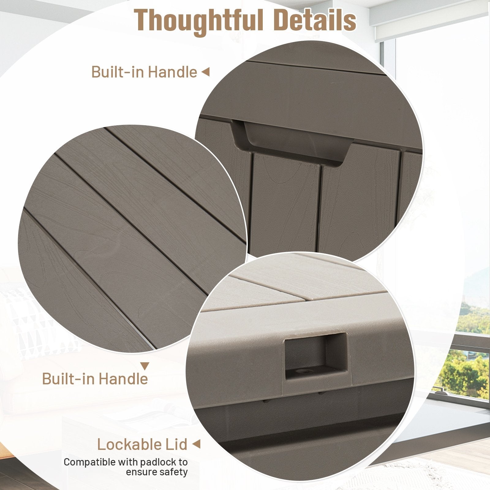 30 Gallon Deck Box Storage Seating Container, Light Brown - Gallery Canada