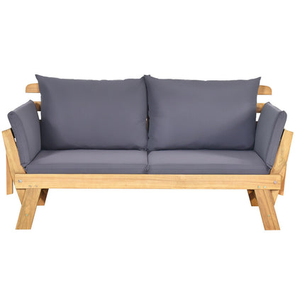 Patio Convertible Solid Wood Sofa with Cushion, Gray Outdoor Benches at Gallery Canada