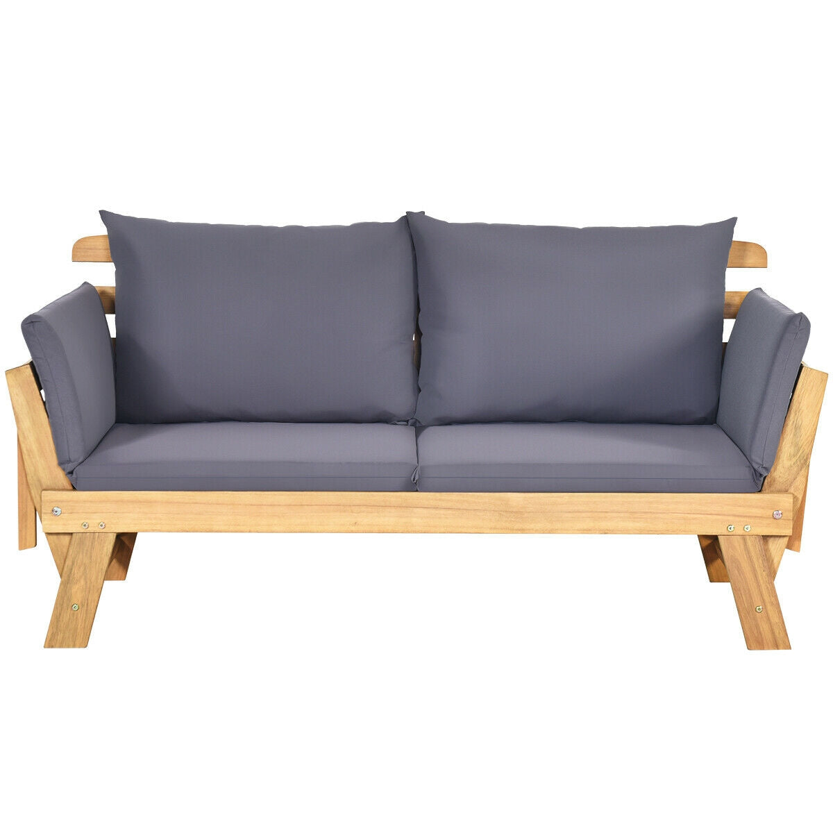 Patio Convertible Solid Wood Sofa with Cushion, Gray Outdoor Benches Gray at Gallery Canada