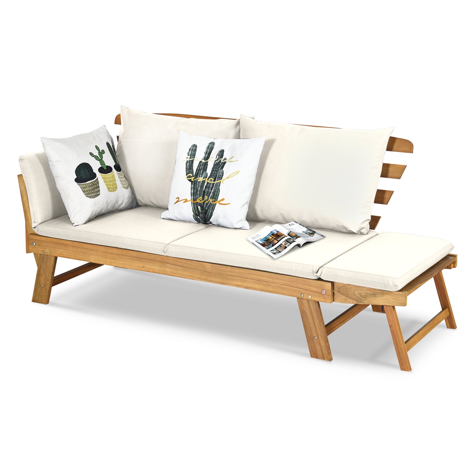 Adjustable Patio Convertible Sofa, Thick Cushion, White Outdoor Benches at Gallery Canada