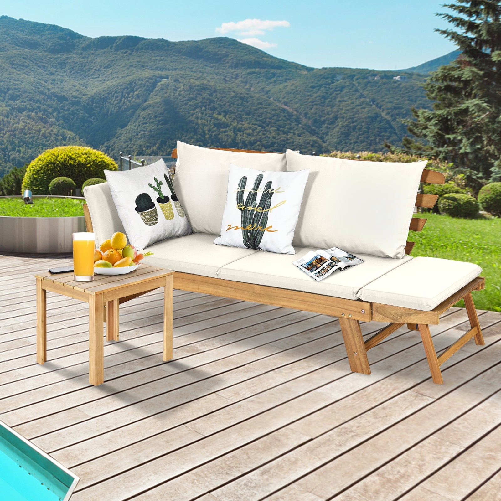 Adjustable Patio Convertible Sofa, Thick Cushion, White Outdoor Benches at Gallery Canada