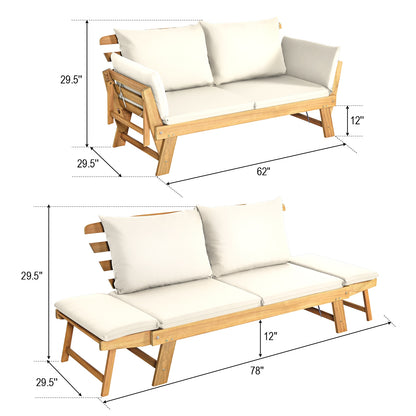 Adjustable Patio Convertible Sofa, Thick Cushion, White Outdoor Benches at Gallery Canada