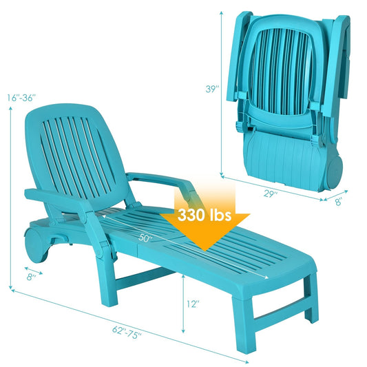 Adjustable Patio Sun Lounger with Weather Resistant Wheels, Turquoise - Gallery Canada