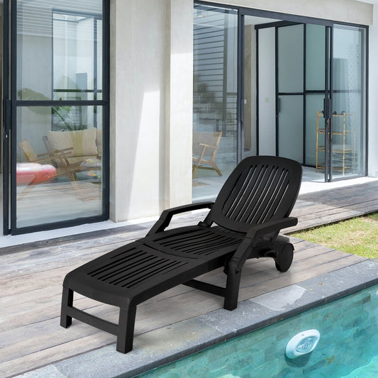 Adjustable Patio Sun Lounger with Weather Resistant Wheels, Black - Gallery Canada