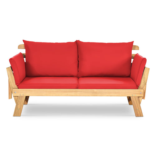Adjustable Patio Convertible Sofa with Thick Cushion, Red