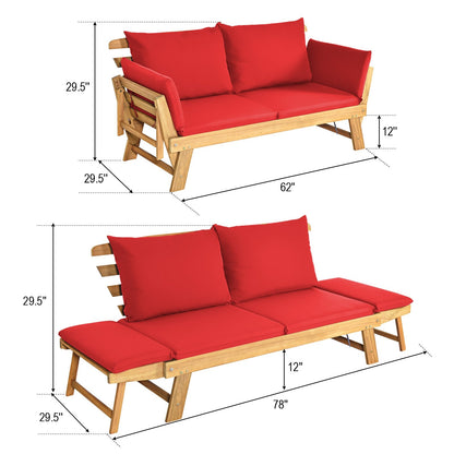 Adjustable Patio Convertible Sofa with Thick Cushion, Red - Gallery Canada