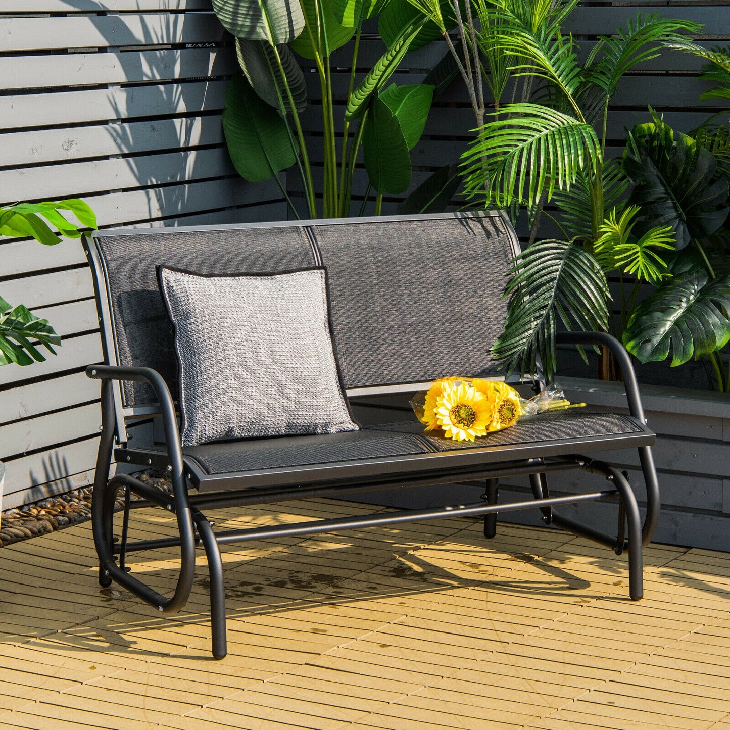 Swing Glider Chair 48 Inch Loveseat Rocker Lounge Backyard, Black Patio Rocking Chairs & Gliders at Gallery Canada