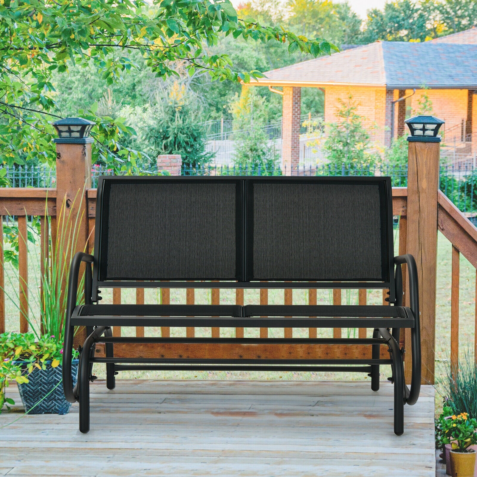 Swing Glider Chair 48 Inch Loveseat Rocker Lounge Backyard, Black Patio Rocking Chairs & Gliders at Gallery Canada