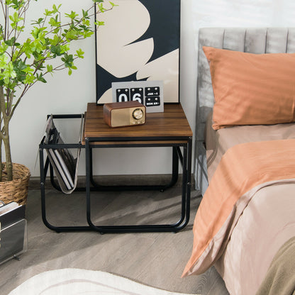 Nesting Coffee Tables, Set of 2, Side Pocket, Brown