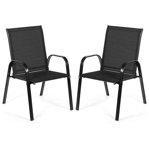 2 Pieces Patio Outdoor Dining Chair with Armrest, Black