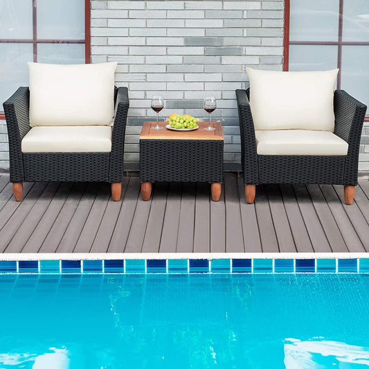 3 Pieces Outdoor Patio Rattan Furniture Set with Coffee Table, White - Gallery Canada