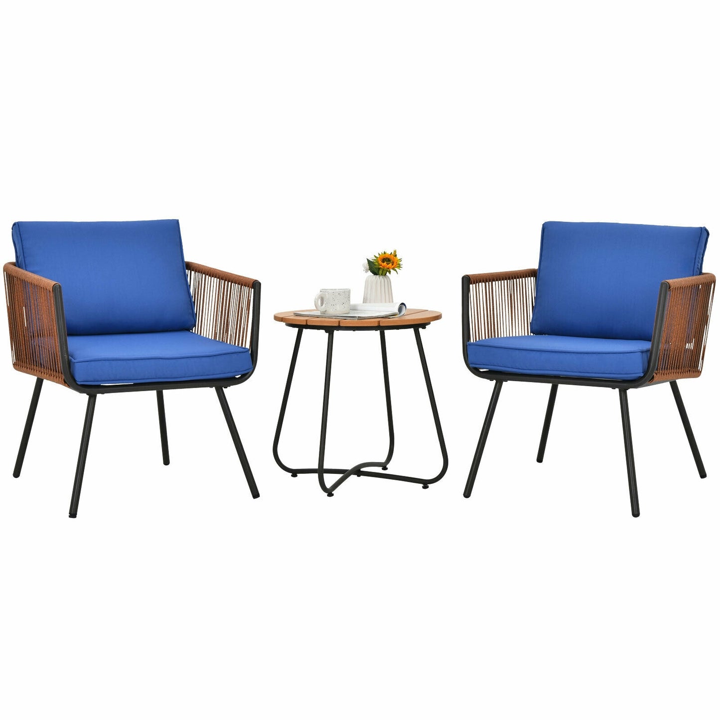 3 Piece Patio Bistro Set With Armrest, Soft Cushions, Blue Patio Conversation Sets at Gallery Canada