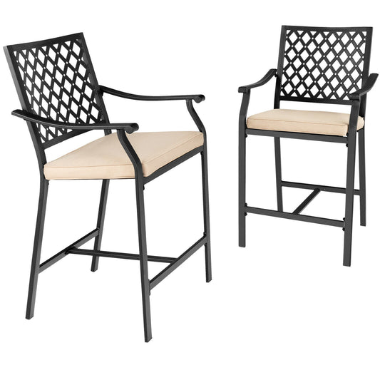 Patio Bar Stool, 2 Pieces, With Height Cushion And Armrest, Black Patio Bar Furniture Black at Gallery Canada