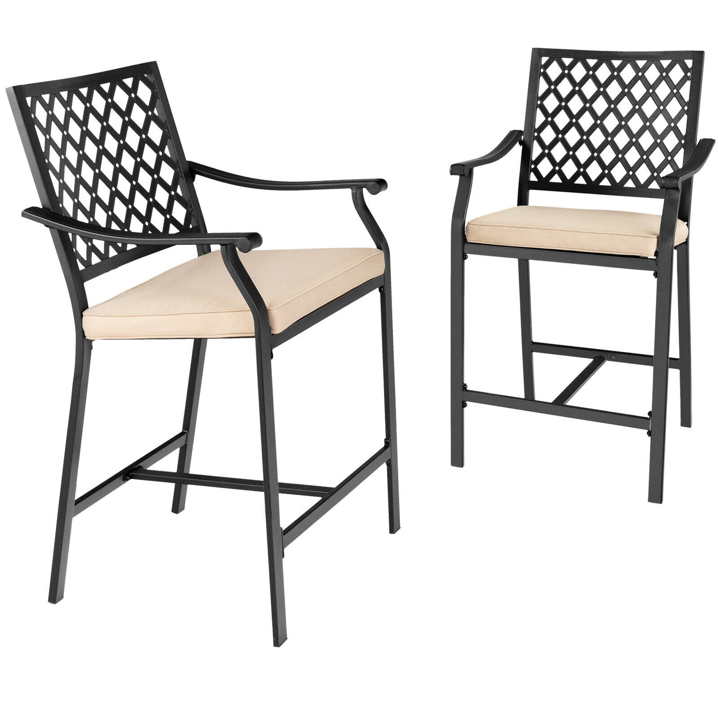 Tabouret de bar de patio 2 pièces avec coussin de hauteur et accoudoir, noir