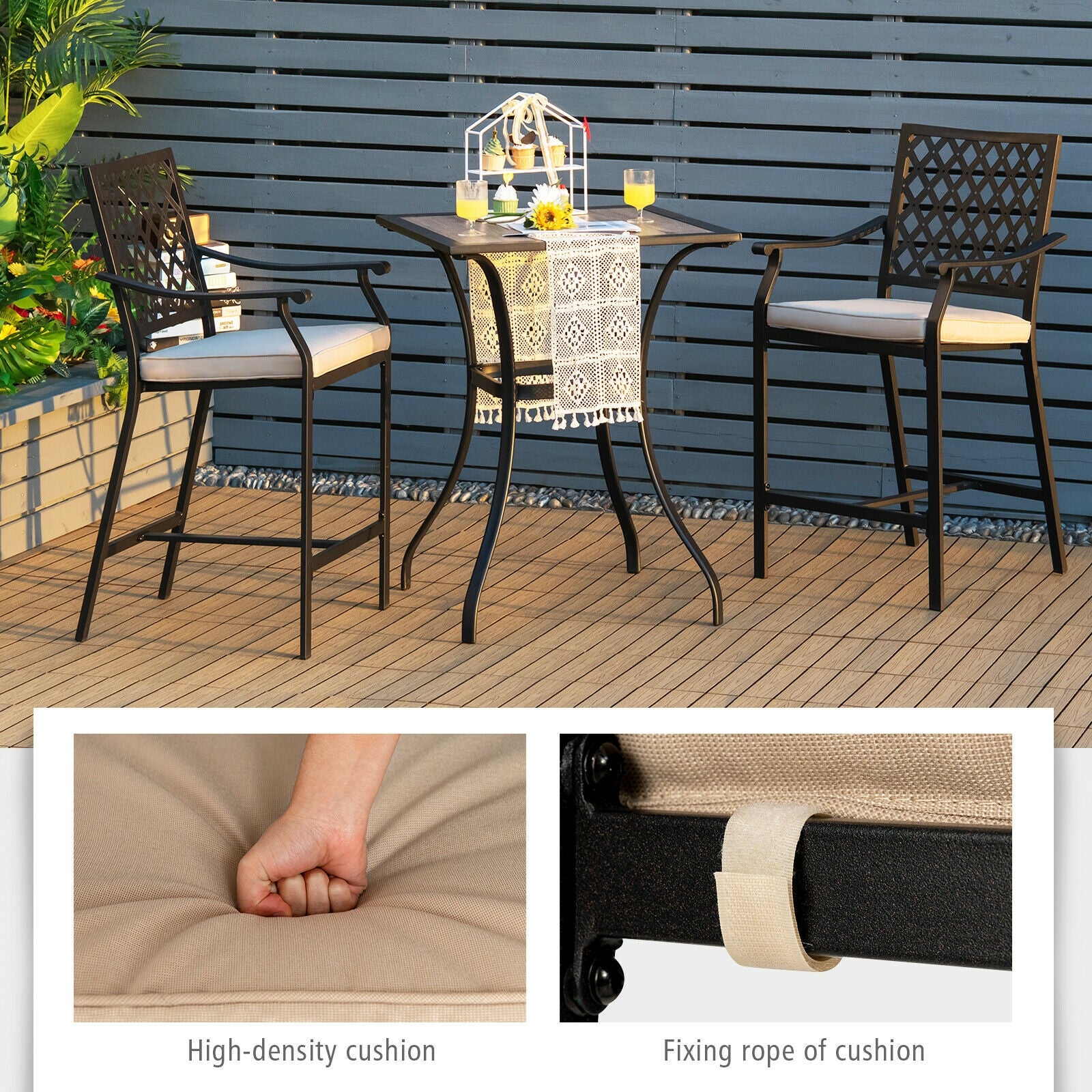 2 Pieces Patio Bar Stool with Height Cushion and Armrest, Black Patio Bar Furniture at Gallery Canada