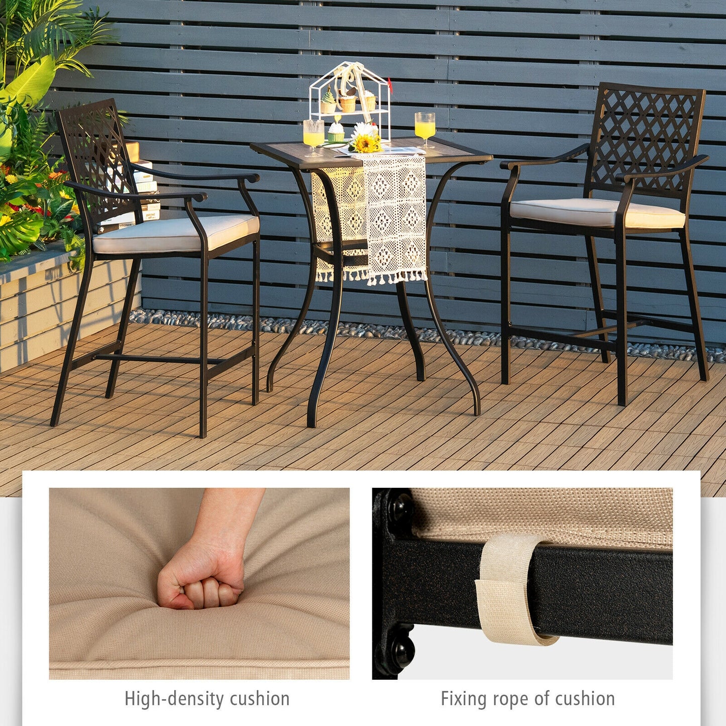 2 Pieces Patio Bar Stool with Height Cushion and Armrest, Black Patio Bar Furniture at Gallery Canada