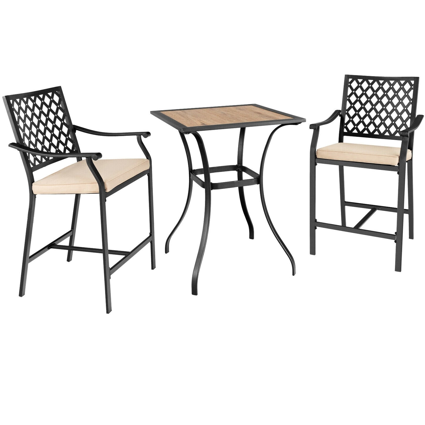 3 Piece Patio Bar Set, 2 Bar Stools, 1 Square Table, Beige Patio Dining Sets at Gallery Canada