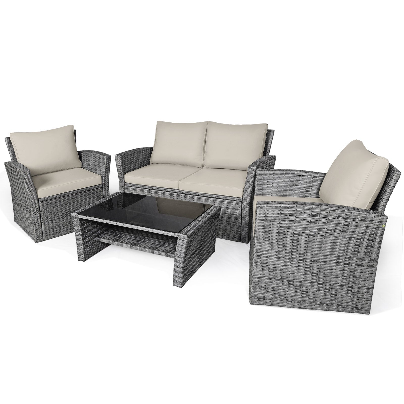 4 Pieces Patio Rattan Furniture Set Sofa Table with Storage Shelf Cushion, Beige Patio Conversation Sets at Gallery Canada