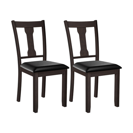 Set of 2 Dining Room Chair with Rubber Wood Frame and Upholstered Padded Seat, Brown - Gallery Canada