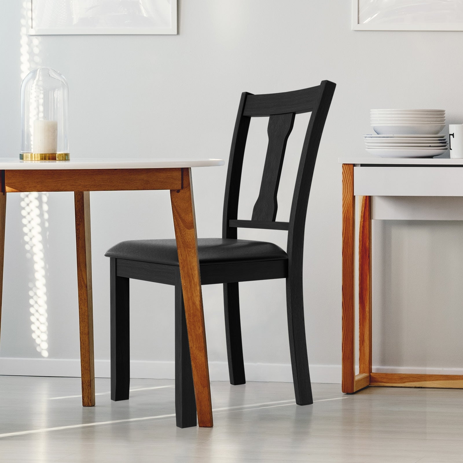 Set Of 2 Dining Chairs, Rubber Wood Frame, Upholstered Padded Seat, Black Dining Chairs at Gallery Canada