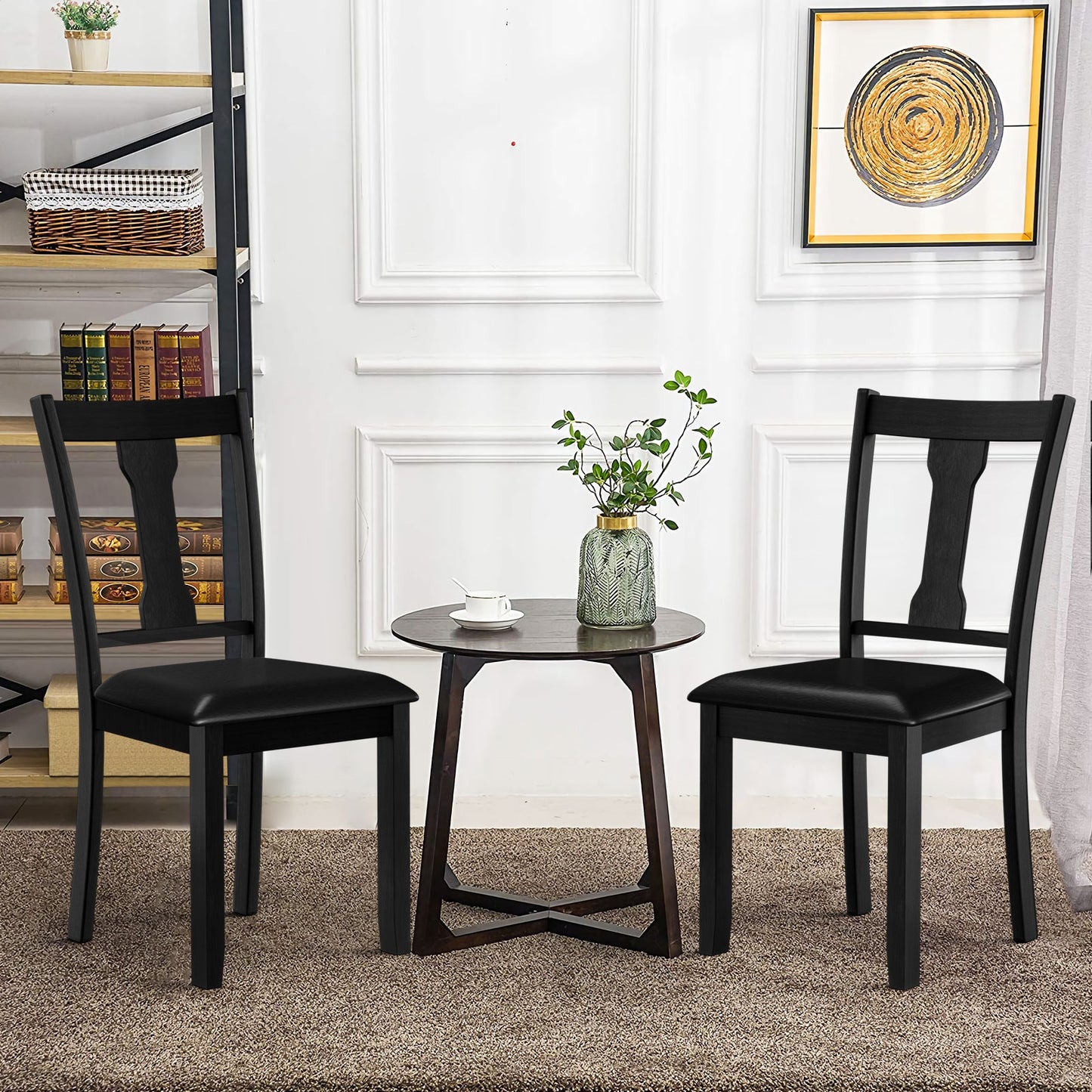 Set Of 2 Dining Chairs, Rubber Wood Frame, Upholstered Padded Seat, Black Dining Chairs at Gallery Canada
