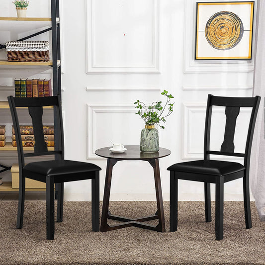 Set of 2 Dining Room Chair with Rubber Wood Frame and Upholstered Padded Seat, Black - Gallery Canada