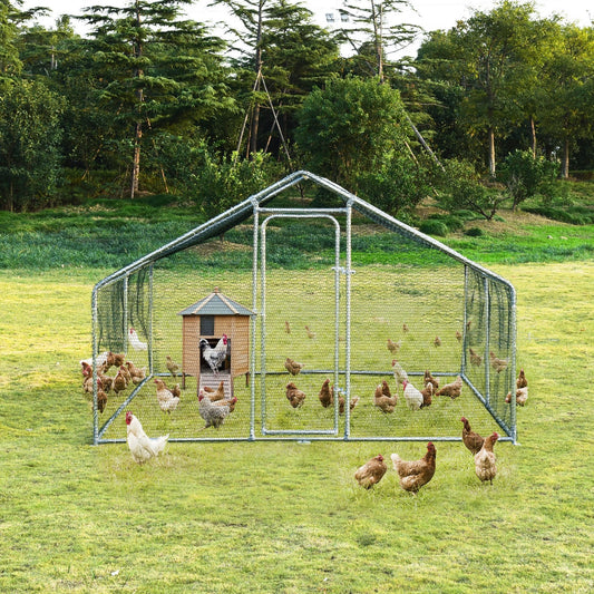 Large Walk in Shade Cage Chicken Coop with Roof Cover-M, Silver - Gallery Canada