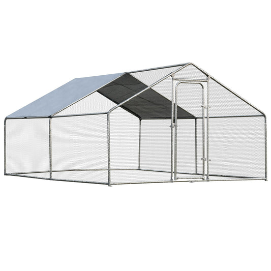 Large Walk in Shade Cage Chicken Coop with Roof Cover-M, Silver
