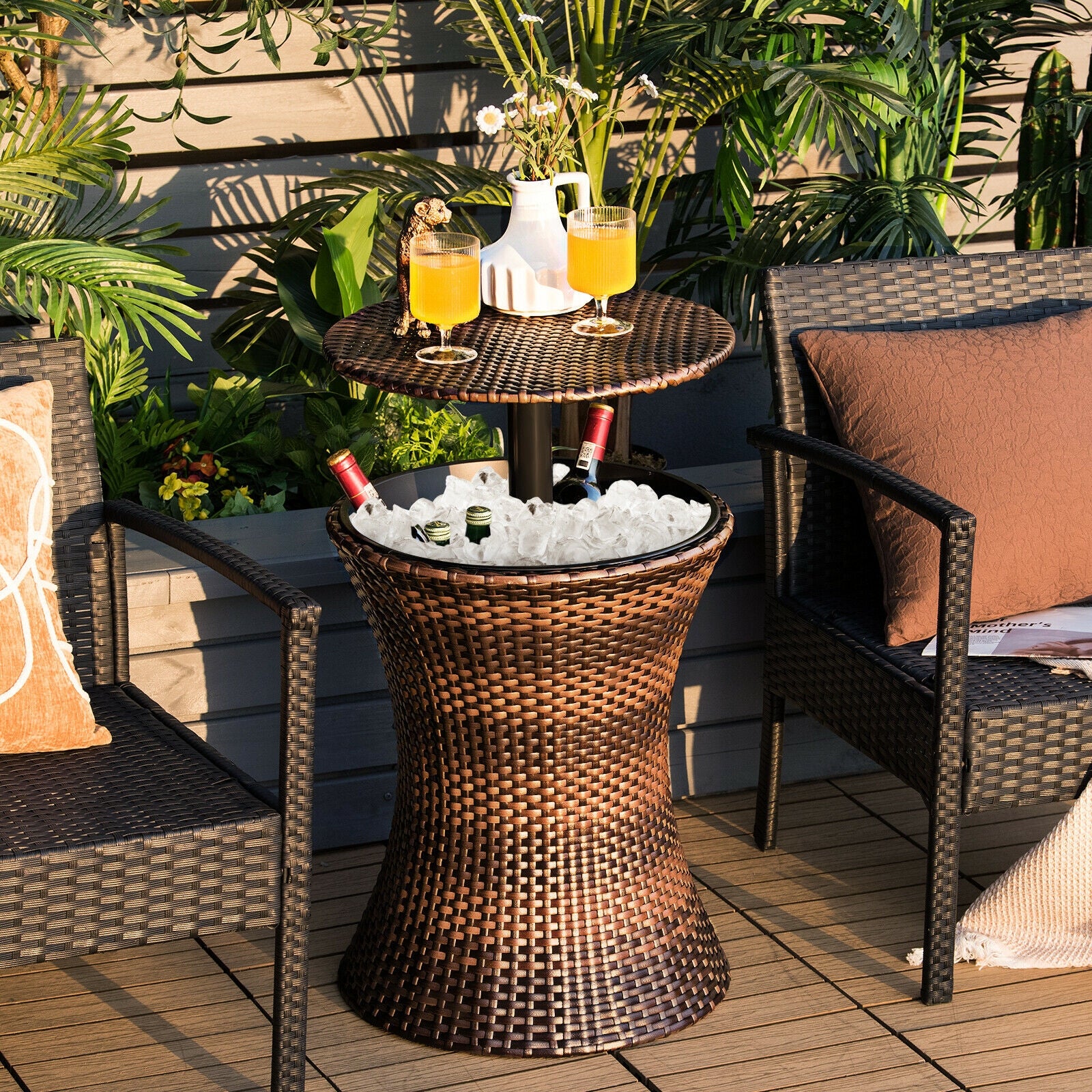 Height Adjustable Patio Rattan Cooler Bar Table, Black Patio Bar Furniture at Gallery Canada