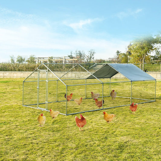 Large Walk in Shade Cage Chicken Coop with Roof Cover-L, Silver - Gallery Canada