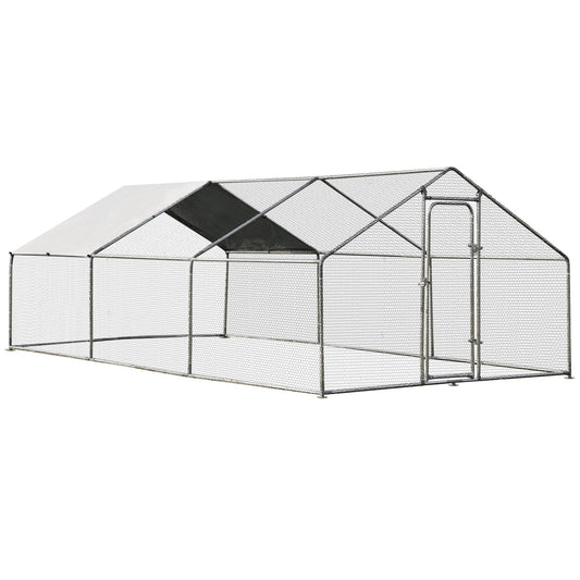 Large Walk in Shade Cage Chicken Coop with Roof Cover-L, Silver