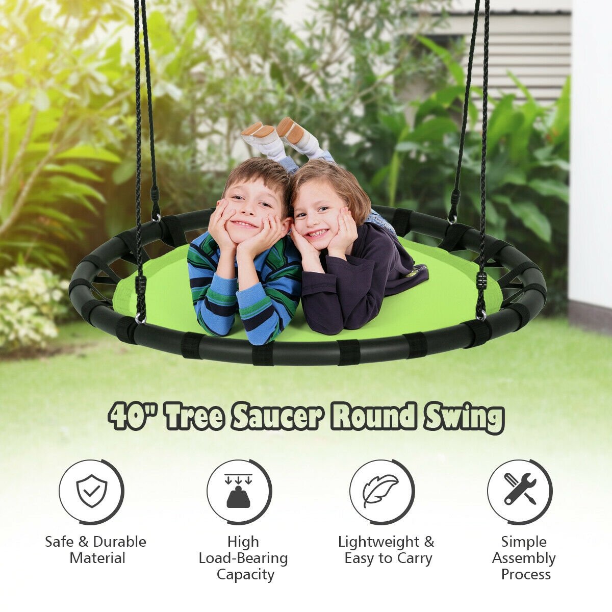 40" Flying Saucer Round Swing Kids Play Set, Green - Gallery Canada