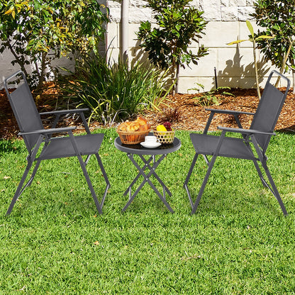 3 Pieces Outdoor Bistro Set with Folding Table and Chairs for Garden, Gray - Gallery Canada