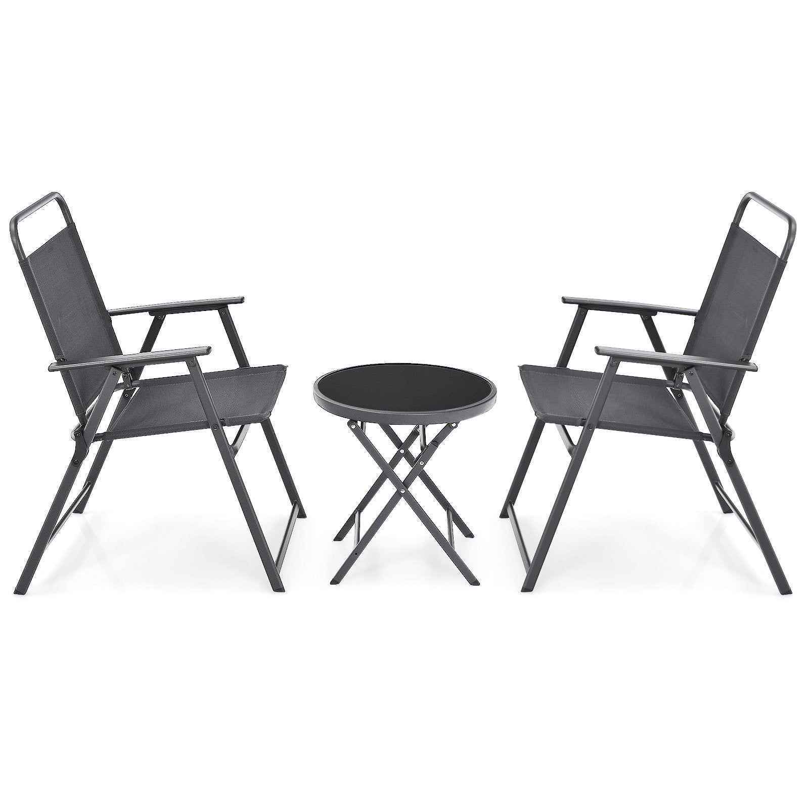 3 Pieces Outdoor Bistro Set with Folding Table and Chairs for Garden, Gray - Gallery Canada