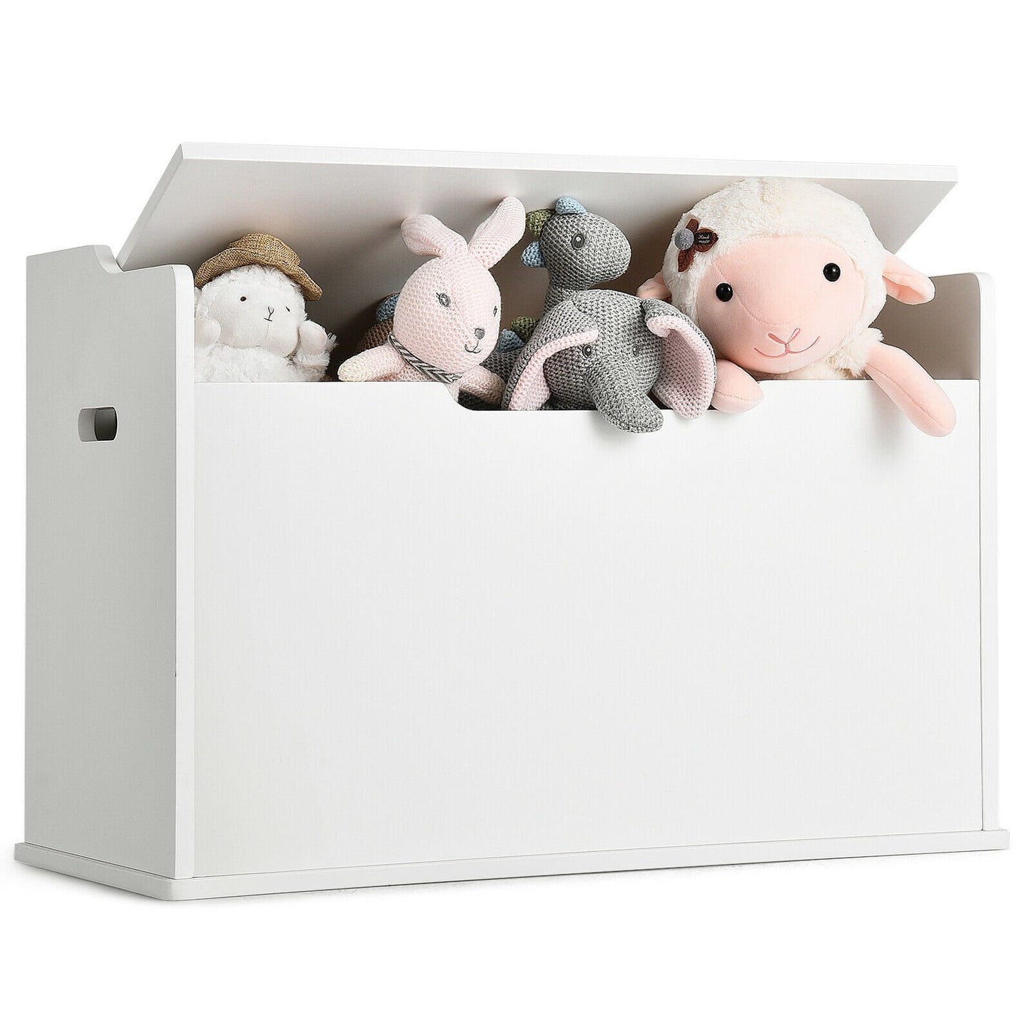 Kids Toy Wooden Flip-top Storage Box Chest Bench with Cushion Hinge, White - Gallery Canada