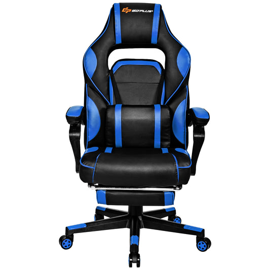 Massage Gaming Chair With Footrest, Lumbar Support, Blue Gaming Chairs Blue at Gallery Canada