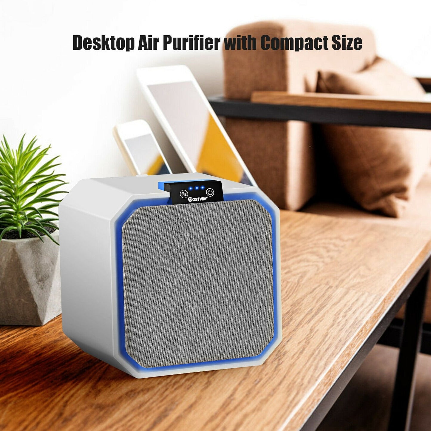 Desktop HEPA Air Purifier Home Air Cleaner with 2-in-1 Composite HEPA Filter, White - Gallery Canada