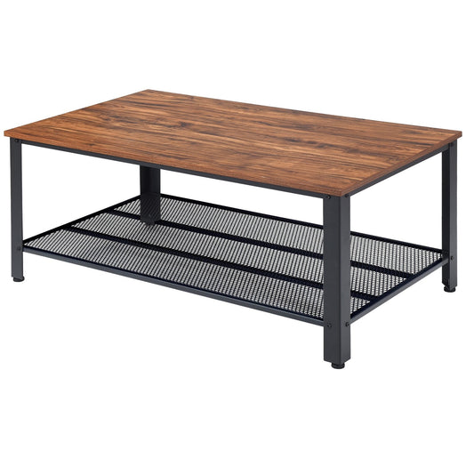 Metal Frame Wood Coffee Table Console Table with Storage Shelf, Brown - Gallery Canada
