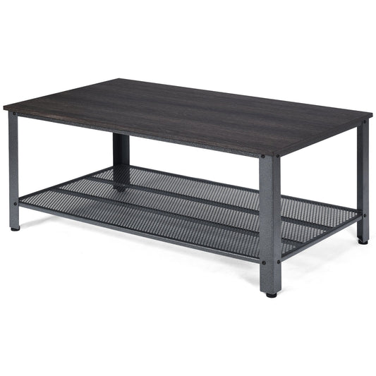 Metal Frame Wood Coffee Table Console Table with Storage Shelf, Black - Gallery Canada