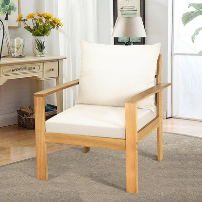 4 Pieces Patio Acacia Wood Thick Cushion Loveseat Sofa Set, White Patio Conversation Sets at Gallery Canada