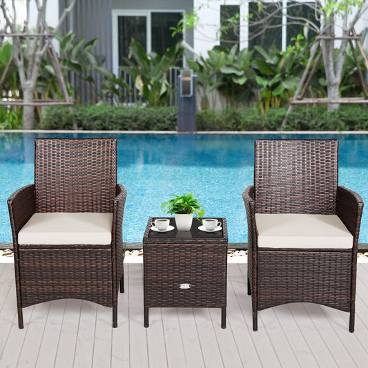 3 Pc Rattan Patio Furniture Set, Cushioned Sofa, Glass Tabletop, White Patio Conversation Sets White at Gallery Canada