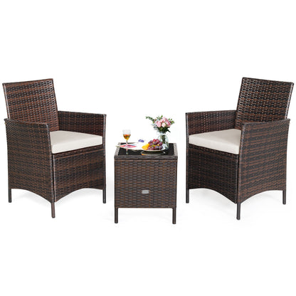 3 Pcs Patio Rattan Furniture Set Cushioned Sofa and Glass Tabletop Deck, White Patio Conversation Sets at Gallery Canada