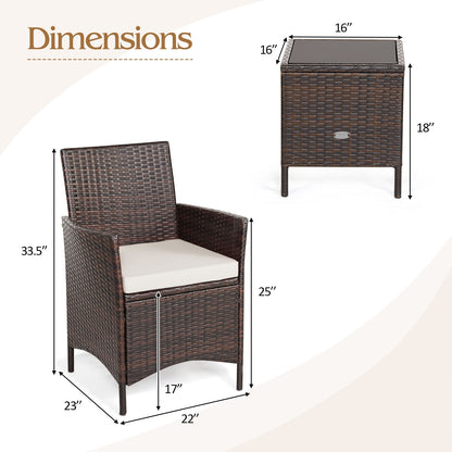 3 Pcs Patio Rattan Furniture Set Cushioned Sofa and Glass Tabletop Deck, White Patio Conversation Sets at Gallery Canada